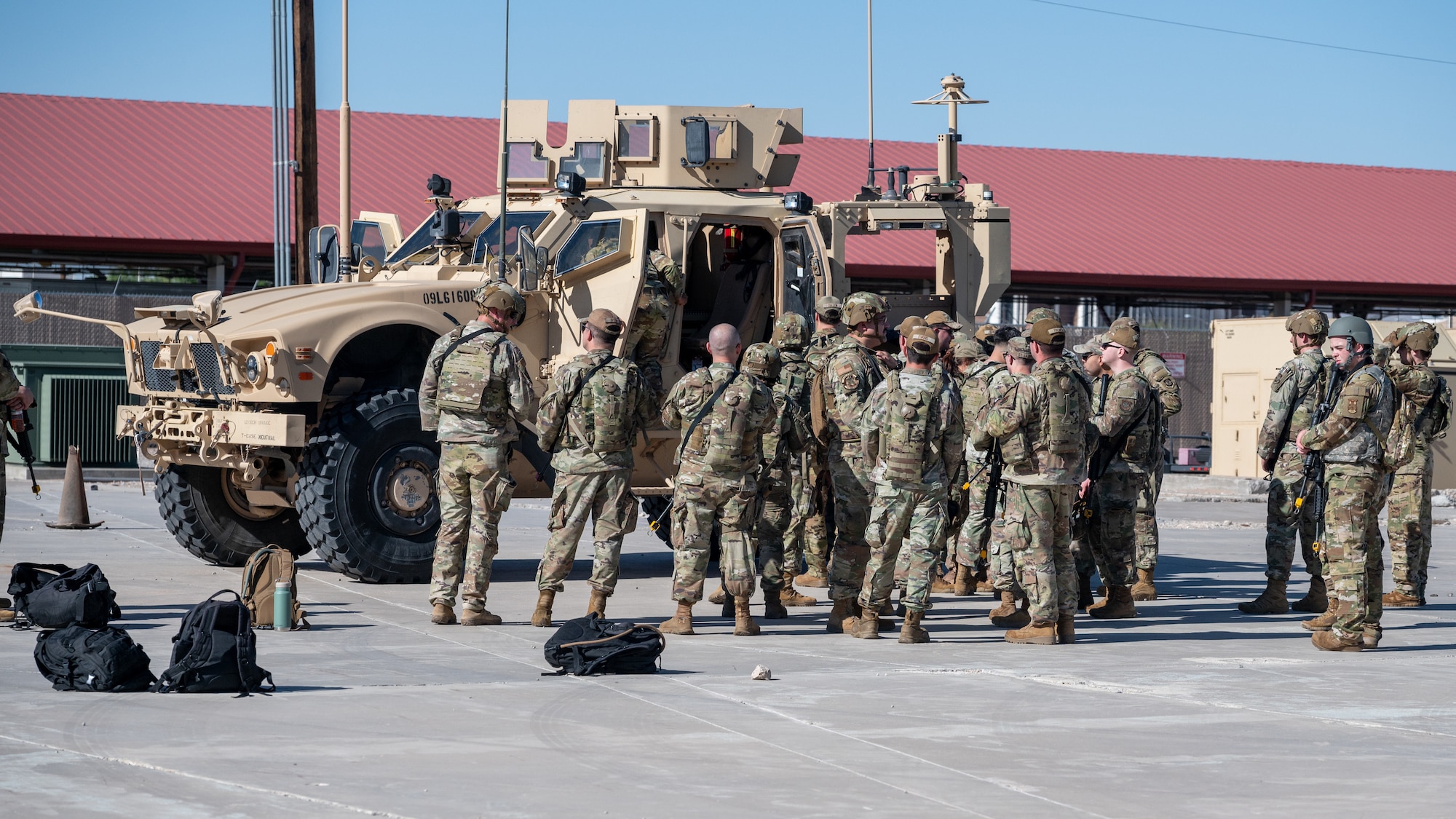 Airmen assigned to the 23d Combat Air Base Squadron receive vehicle training during an expeditionary skills exercise at Fort Bliss, Texas, June 8, 2025.