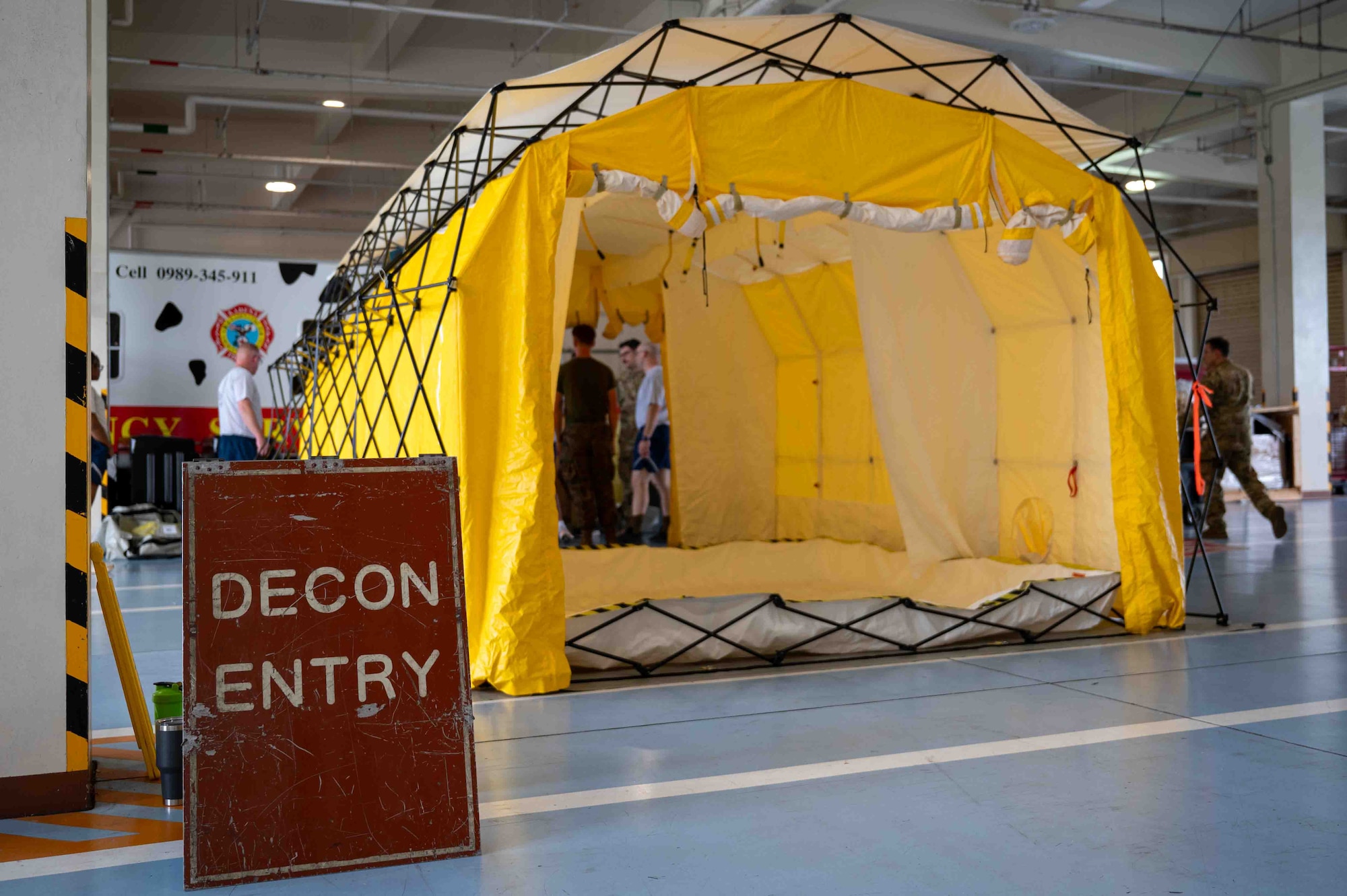 decontamination tent place during training