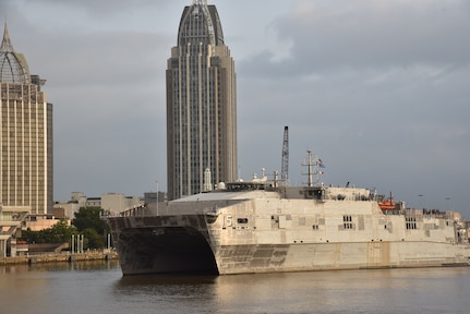 Mobile, Alabama (May 19, 2025) – Members of the shipbuilding team, from Program Executive Office, Ships; Supervisor of Shipbuilding Gulf Coast; Austal USA; and General Dynamics on board USNS Point Loma (T-EPF 15), the Navy’s second Flight II Expeditionary Fast Transport ship, before the at sea portion of acceptance trials at the Austal USA shipyard in Mobile, Alabama.