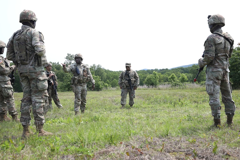 Soldiers with the 1946th Finance Company perform squad movement drills at Fort Indiantown Gap, Pa., June 03, 2025. Squad movement drills are a fundamental soldiering skills, and especially crucial as finance units can be assigned to support various types of units across the Army. (U.S. Army Photo by Spc. Carrol Hughes)