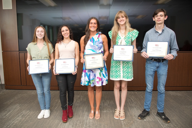 This year, the U.S. Army Engineer Research and Development Center (ERDC) Alumni Association presented scholarships to nine students for their leadership, dedication and academic excellence. (Pictured from left to right: Kennedy Mullins, Julia Tuminello, Marley Bufkin, Peyton Rainer and Charles "Trent" Ellison)