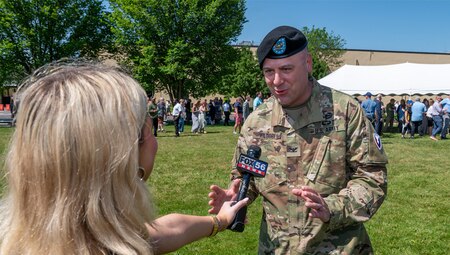 Photo of Col Kilgore speaking to the news channel
