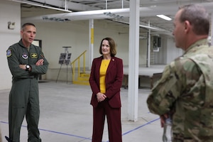 Dr. Stacia Haney, President of Midwestern State University briefs Sheppard AFB leadership on the future of the Military Education Center Speaks to Military leadership