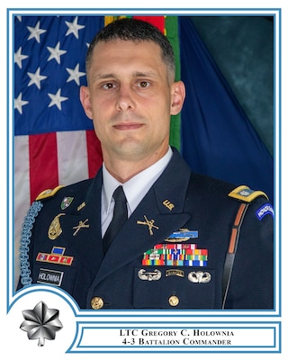 Official photo of LTC Gregory C. Holownia, commander of the 4th Battalion, 3d Infantry Regiment (The Old Guard), Joint Base Myer-Henderson Hall, Arlington, Virginia.