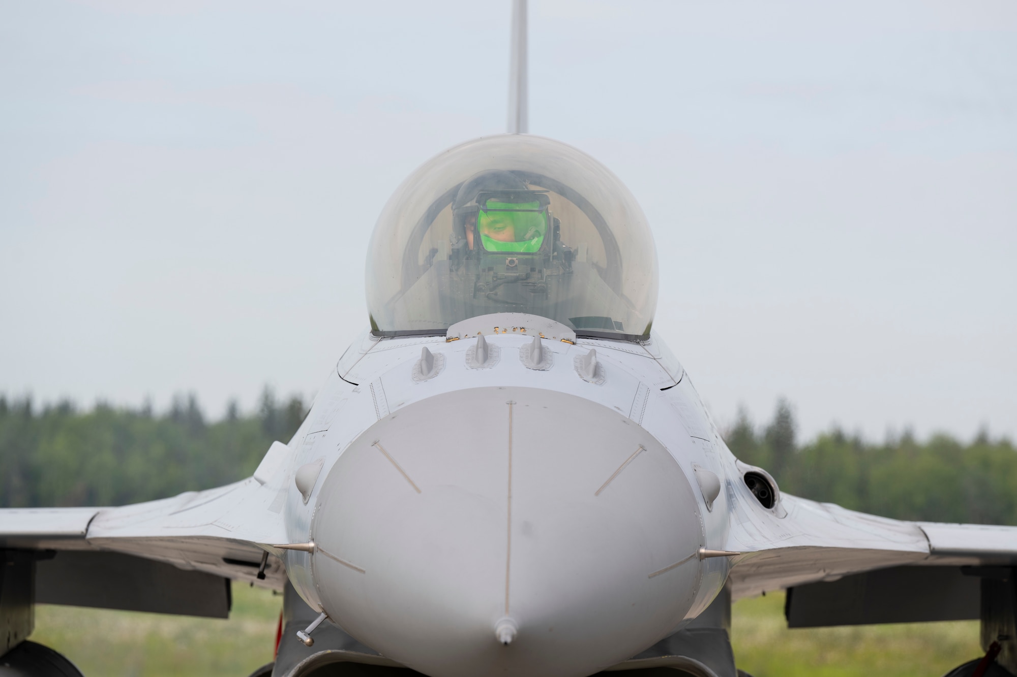 Republic of Korea Air Force Capt. Taek Geun Lim, KF-16 Fighting Falcon pilot, prepares for departure during Red Flag-Alaska 25-2 at Eielson Air Force Base, Alaska, June 24, 2025.