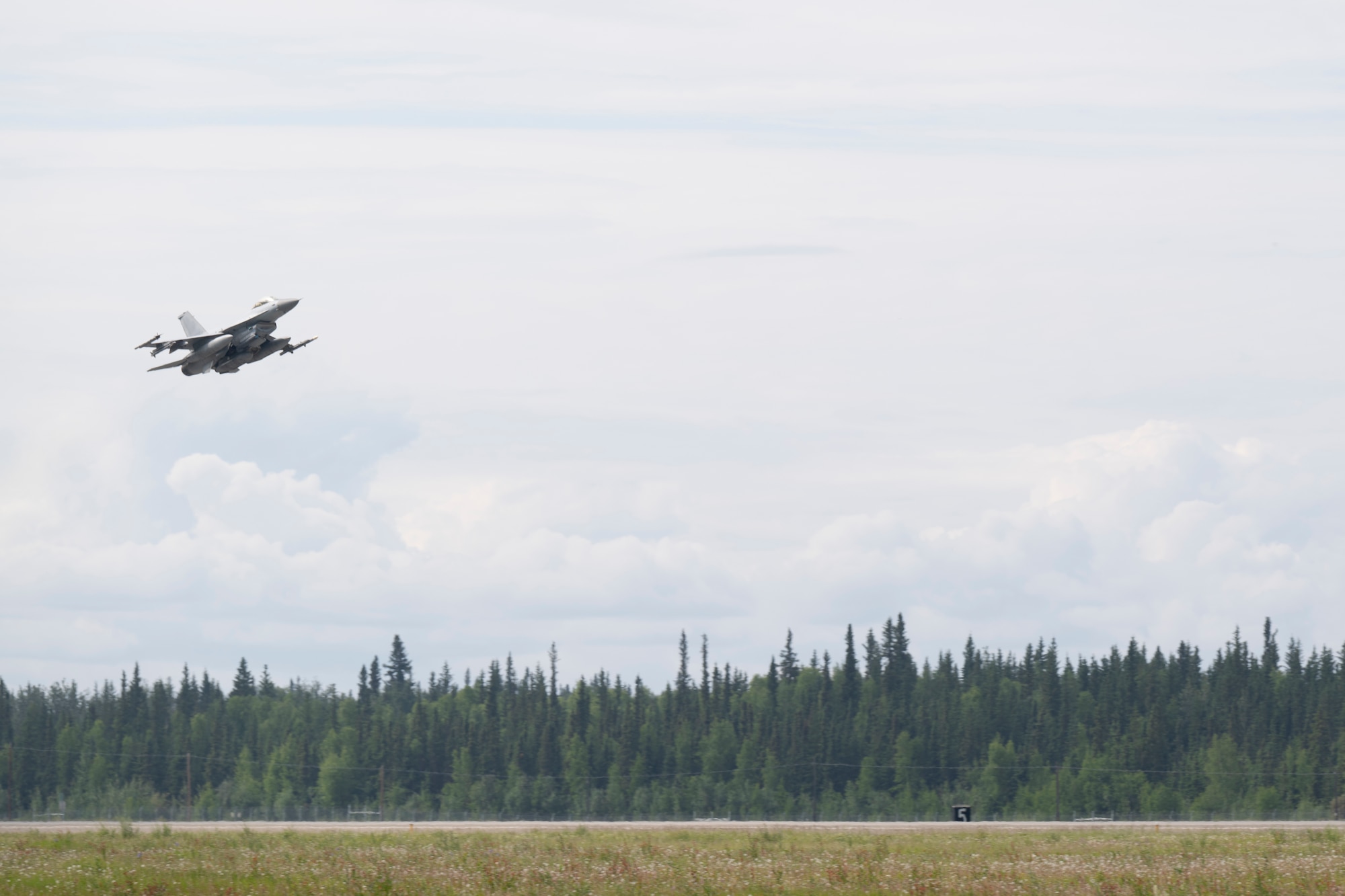 Republic of Korea Air Force Capt. Taek Geun Lim, KF-16 Fighting Falcon pilot, takes off during Red Flag-Alaska 25-2 at Eielson Air Force Base, Alaska, June 24, 2025.