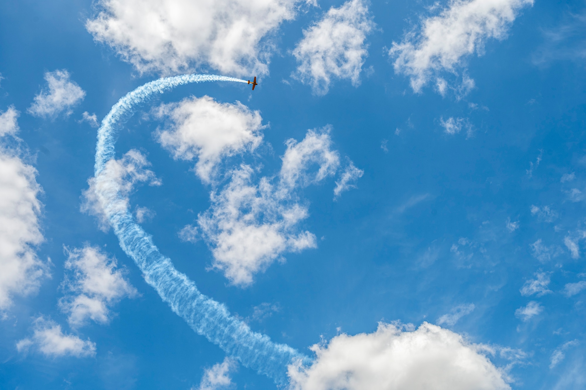 A Harvard MK IV executes an aerobatic maneuver during the 2025 Moses Lake Airshow at Grant County International Airport, Washington, June 20, 2025.