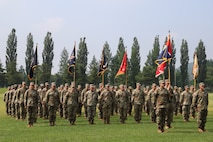 U.S. Army Soldiers assigned to 2nd Infantry Division/ROK-U.S. Combined Division, are in formation during a Transfer of Authority ceremony, on Camp Casey, South Korea, June. 18, 2025.