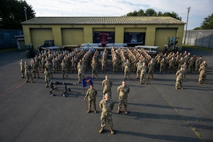 U.S. Air Force Airmen assigned to the 35th Munitions Squadron pose for a group photo at Misawa Air Base, Japan, June 17, 2025.