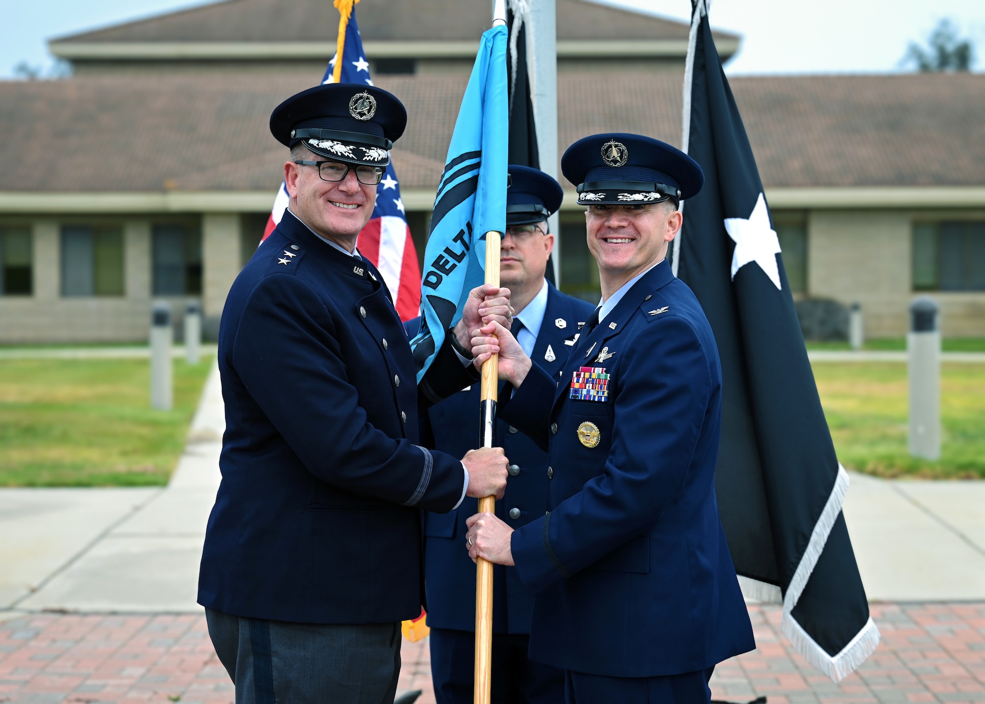 The Space Delta 1 Change of command ceremony marked the official transition of command from U.S. Space Force Col. Peter “Charlie” Norsky to U.S. Space Force Col. Krista N. St. Romain.
