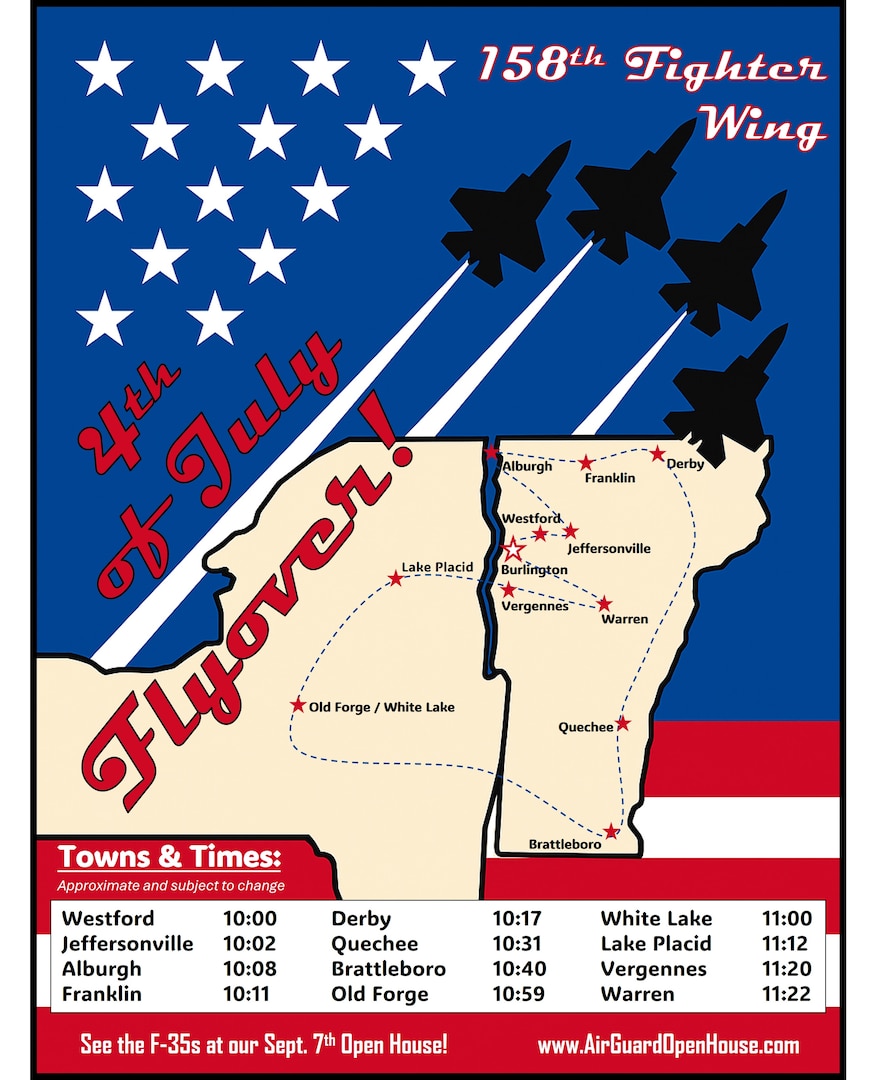 A visual map of the F-35 Independence Day flyover path.