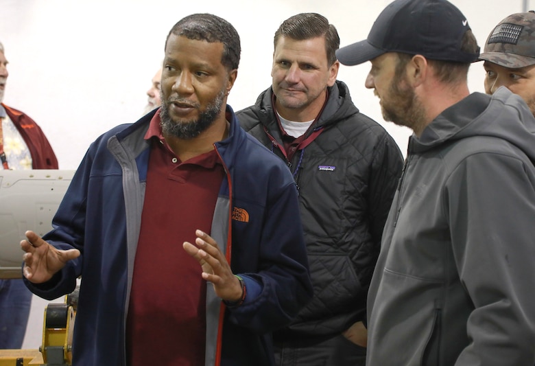 Product NMESIS Manager Melvin Miller and Ammo Project Manager Shaun Saurbron had the chance to question NWS Yorktown Electronic Tech Michael Jenkins about the conversion of missiles to Airbirds at Naval Weapons Station Yorktown, Virginia, May 22, 2025.