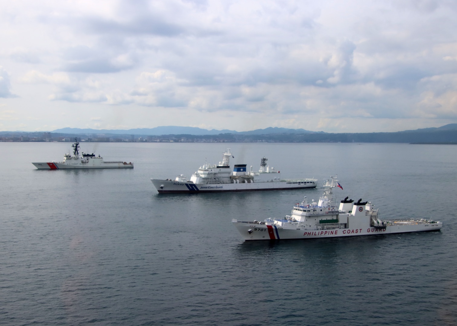 The Legend-class U.S. Coast Guard Cutter Stratton (WMSL 752) steams alongside the Japan Coast Guard Patrol Vessel Asanagi (PLH-43) and the Philippine Coast Guard vessel BRP Teresa Magbanua (MRRV-9701) during a trilateral search and rescue exercise in Kagoshima, Japan, June 20, 2025. Stratton is deployed and assigned to Destroyer Squadron (DESRON) 15, the Navy’s largest DESRON and the U.S. 7th Fleet’s principal surface force. Stratton is deployed to the Indo-Pacific to advance relationships with ally and partner nations to build a more secure and prosperous region with unrestricted, lawful access to the maritime commons. (c)