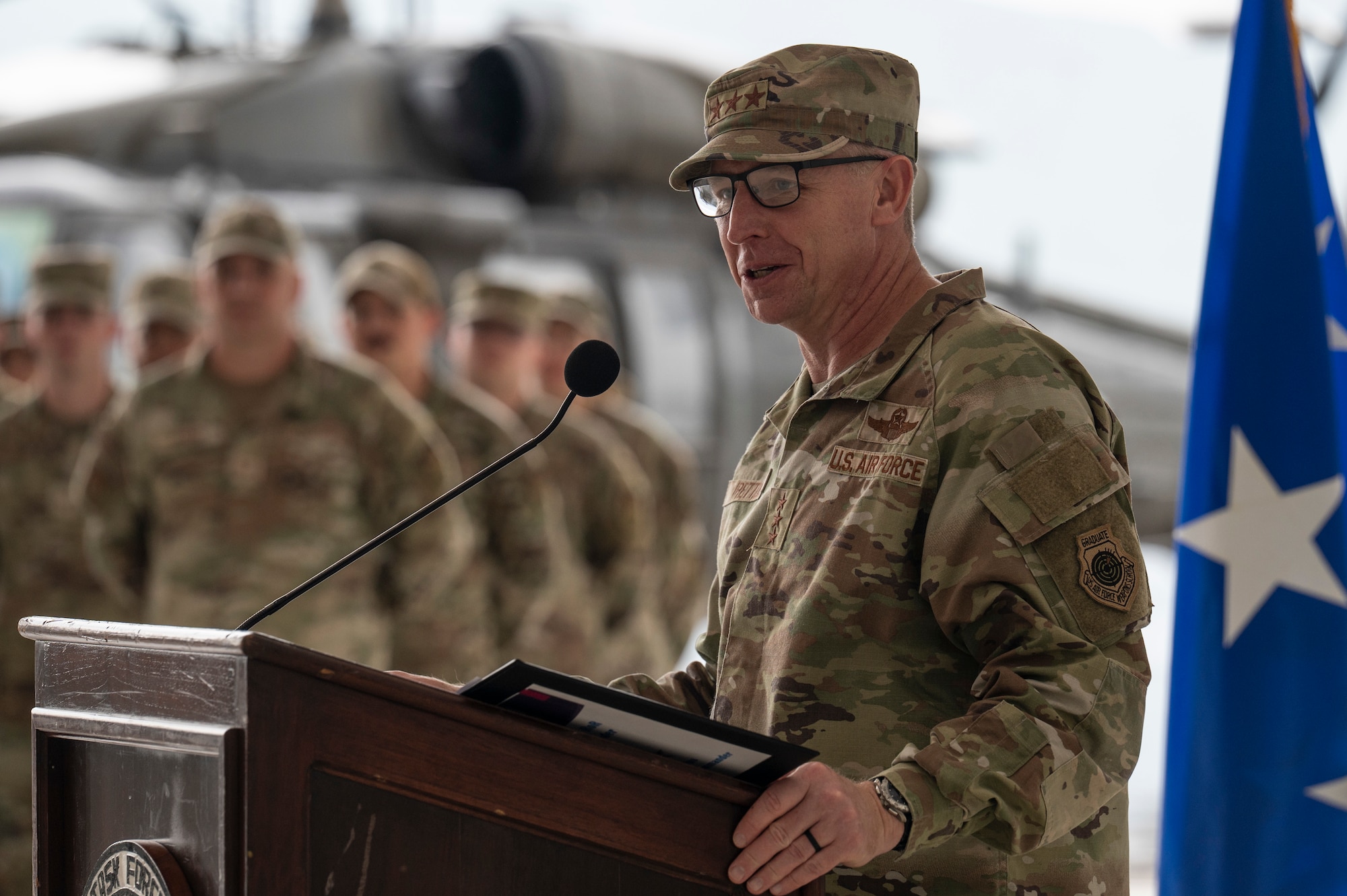 Lt. Gen. Pettus addresses the audience during the Joint Task Force Bravo change of command ceremony