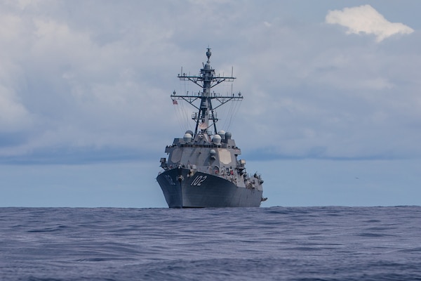 PACIFIC OCEAN - Members of a U.S. Coast Guard Law Enforcement Detachment and U.S. Navy Sailors assigned to the Arleigh Burke-class guided-missile destroyer USS Sampson (DDG 102) conduct small-boat operations and flight operations in the Pacific Ocean, June 22. The Sampson is employed under U.S. Northern Command's maritime homeland defense authorities with a Coast Guard Law Enforcement Detachment embarked to enable maritime interdiction missions to prevent the flow of illegal drugs and other illegal activity. U.S. Northern Command is working together with the Department of Homeland Security to provide additional military forces and capabilities at the southern border. (Official U.S. Navy photo).