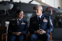 Chief Master Sgt. Kim T. Groat relinquishes the position of the State Command Chief Master Sergeant of the Alaska Air National Guard to Chief Master Sgt. Jeffrey A. Ling during a change of responsibility ceremony at Joint Base Elmendorf-Richardson, Alaska, June 18, 2025. Brig. Gen. Brian D. Kile, the commander of the Alaska Air National Guard, presided over the ceremony.