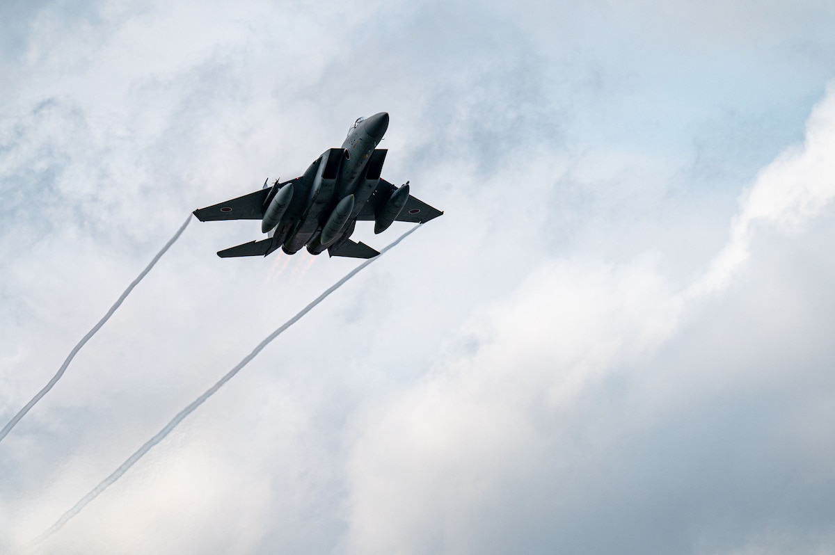 A Japan Air-Self Defense Force F-15J Eagle takes off during Red Flag-Alaska 25-2 at Eielson Air Force Base, Alaska, June 25, 2025.