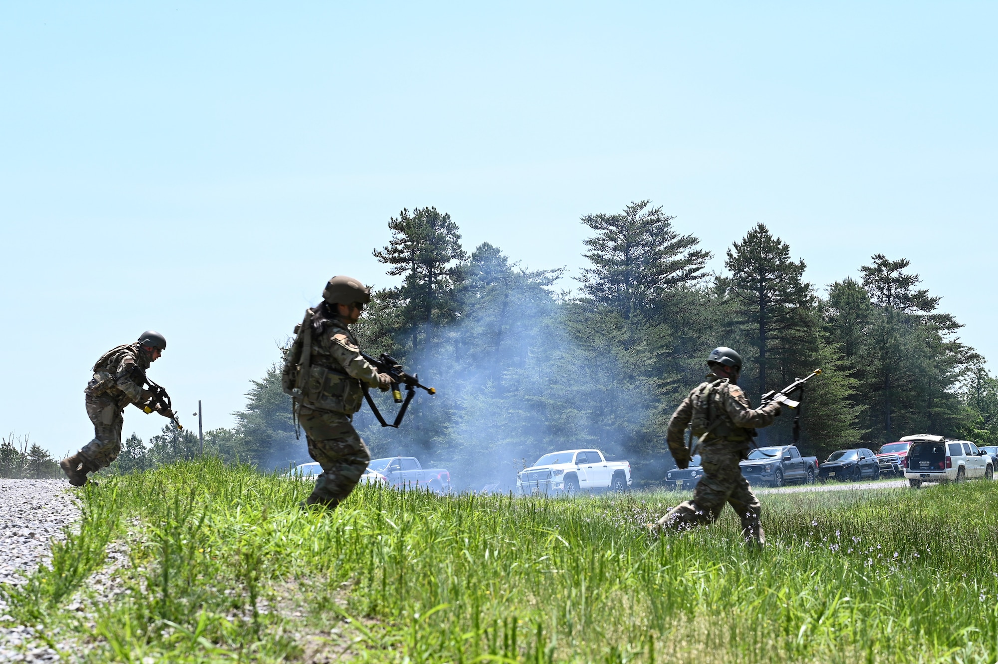 Airmen conduct weapons training outside