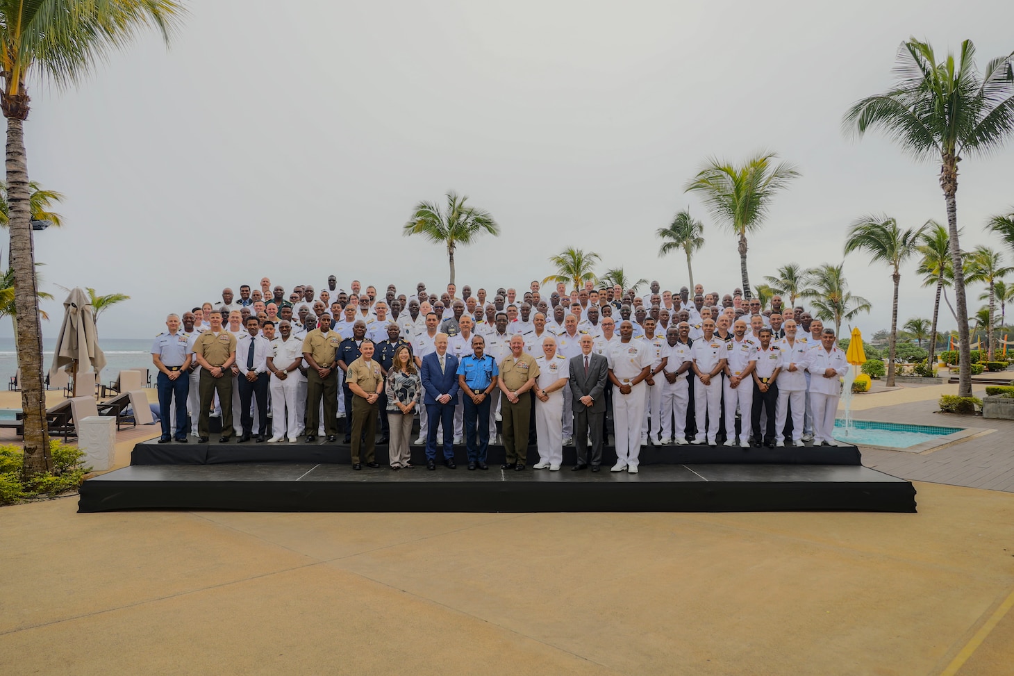 African Maritime Forces Summit 2025 key leaders pose for a group photo in Pointe aux Piments, Mauritius, June 25, 2025. African Maritime Forces Summit is a summit that seeks to bring together senior leaders from African maritime forces, naval infantries, and militaries, alongside international partners, to address critical maritime security challenges facing the African continent.