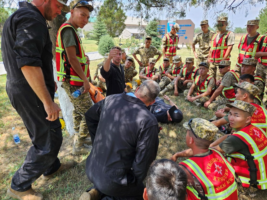 Members from the Montana Army and Air National Guard work with the Kyrgyz Republic during a subject matter expert exchange as part of Ak Shumkar 2025