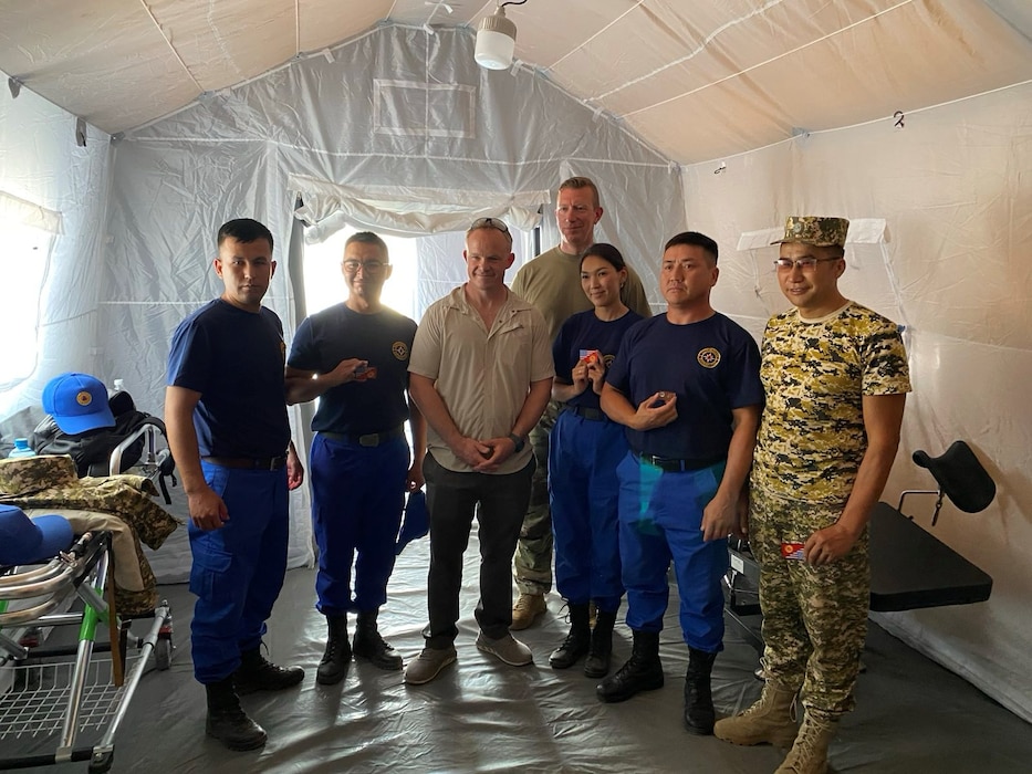 Members from the Montana Army and Air National Guard pose for a photo with the Kyrgyz Republic during Ak Shumkar 2025