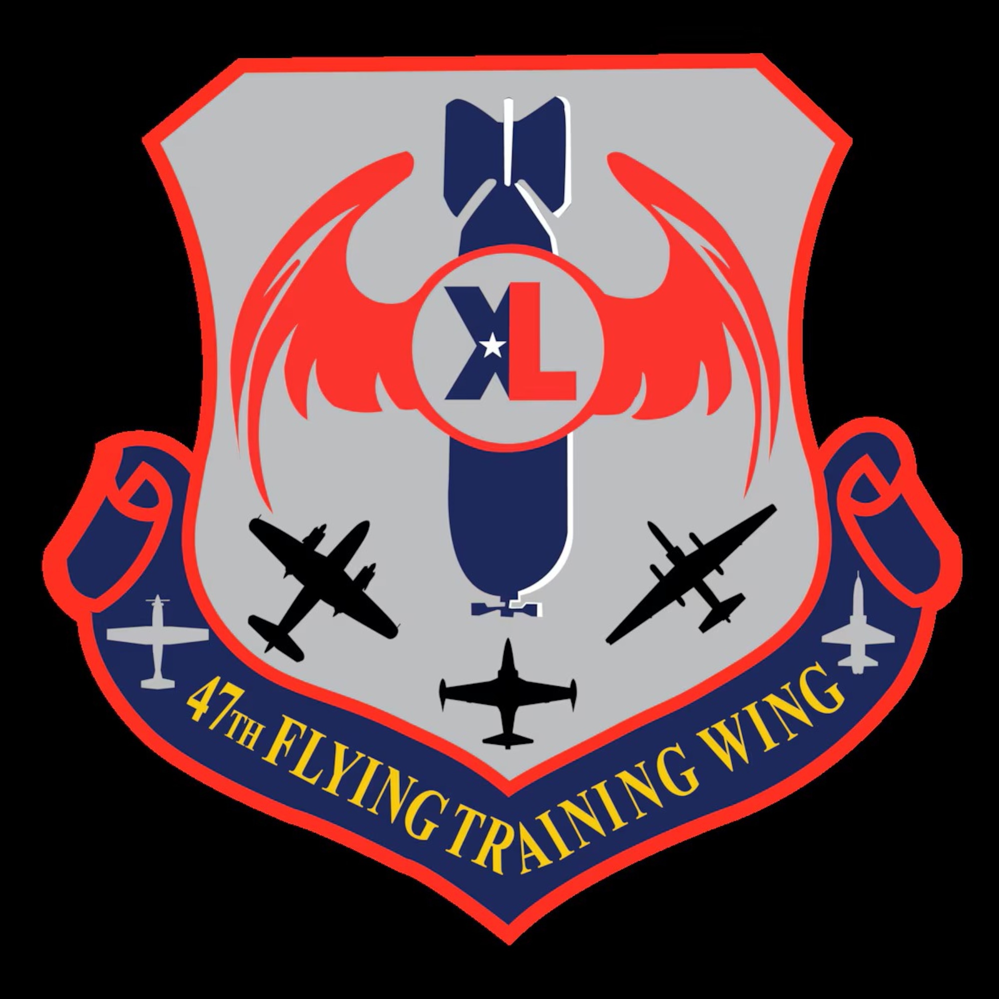 A morale patch for the 47th Flight Training Wing at Laughlin Air Force, Texas. The patch combined ideas from the wing’s airmen to celebrate the base’s heritage dating back to World War II. (U.S. Air Force graphic by Airman 1st Class Harrison Sullivan)