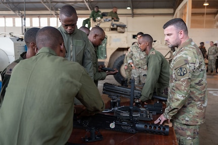 U.S. Army Staff. Sgt. Evan Boyer, an electronics and small arms repairer with the Massachusetts National Guard, works with members of the Kenya Army Corps of Electrical and Mechanical Engineering at the Kahawa Barracks in Nairobi, Kenya, on May 30, 2025.