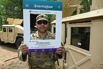A member of the District of Columbia Army National Guard takes an Awarenessgram at Fort Indiantown Gap, Pa., on June 5, 2025. The District of Columbia National Guard’s Risk Reduction program has introduced suicide prevention selfies (Awarenessgram) as a tool to encourage those who may be unknowingly or knowingly facing mental health challenges to utilize the appropriate resources.
