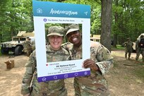 Members of the District of Columbia Army National Guard take an Awarenessgram at Fort Indiantown Gap, Pa., on June 5, 2025. The District of Columbia National Guard’s Risk Reduction program has introduced suicide prevention selfies (Awarenessgram) as a tool to encourage those who may be unknowingly or knowingly facing mental health challenges to utilize the appropriate resources.