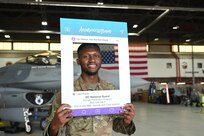 A member of the 113th Wing, District of Columbia Air National Guard, takes an Awarenessgram at Joint Base Andrews, Md., on June 8, 2025. The District of Columbia National Guard’s Risk Reduction program has introduced suicide prevention selfies (Awarenessgram) as a tool to encourage those who may be unknowingly or knowingly facing mental health challenges to utilize the appropriate resources.