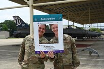 Members of the 113th Wing, District of Columbia Air National Guard, take an Awarenessgram at Joint Base Andrews, Md., on June 8, 2025. The District of Columbia National Guard’s Risk Reduction program has introduced suicide prevention selfies (Awarenessgram) as a tool to encourage those who may be unknowingly or knowingly facing mental health challenges to utilize the appropriate resources.