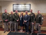 The Wisconsin Army National Guard's 32nd Infantry Brigade Combat Team held a dedication ceremony honoring the late Maj. Gen. retired James Blaney at the 32nd IBCT headquarters at Camp Douglas, Wis. May 4, 2025. Blaney's legacy to the 32nd IBCT and Wisconsin National Guard was honored with renaming the 32nd IBCT's drill floor after the former Adjutant General of Wisconsin. Former Wisconsin Governor Tommy Thompson, who attended the dedication ceremony, appointed Blaney as Adjutant General of the state in 1997.