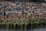 The Wisconsin Army National Guard's 2nd Battalion, 127th Infantry Regiment held a mobilization send-off ceremony in Oshkosh, May 31, 2025. Approximately 700 Soldiers with the 2-127th Infantry Regiment, a battalion of the 32nd Infantry Brigade Combat Team,  are deploying to the Central Command area of responsibility and will work with NATO partners to promote regional security, dissuade conflict, and protect United States and coalition interests in the region. (U.S. Army National Guard photo by Staff. Sgt. Amanda Stock)
