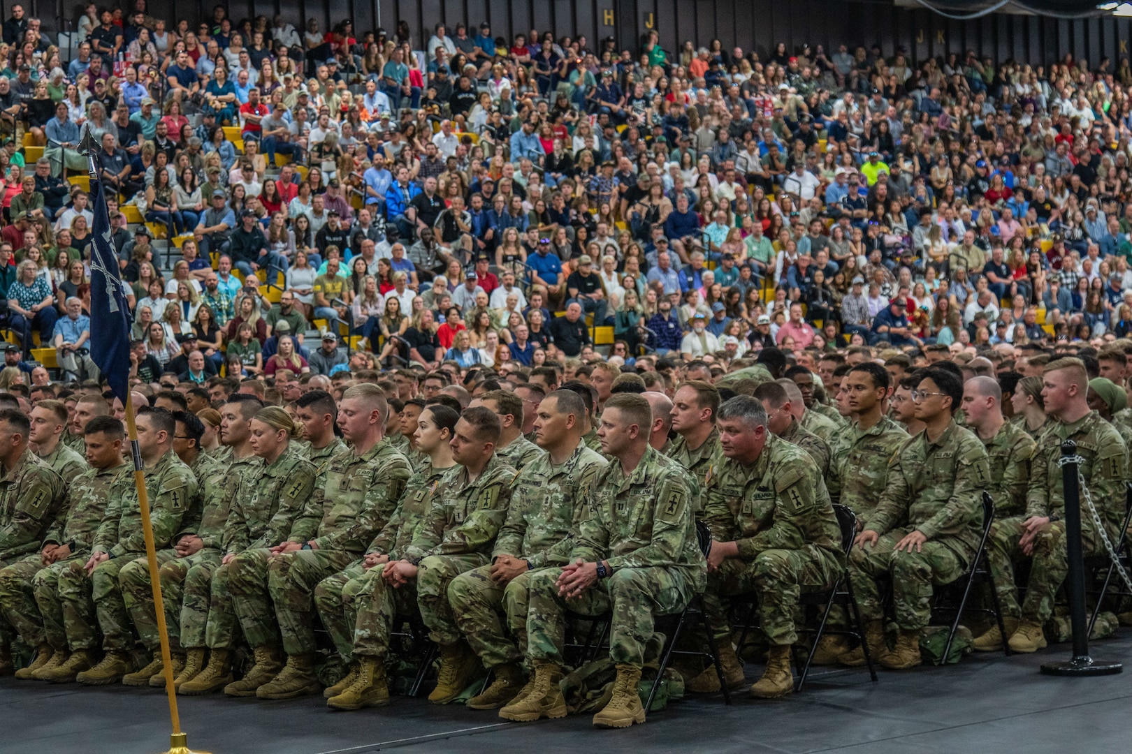 The Wisconsin Army National Guard's 2nd Battalion, 127th Infantry Regiment held a mobilization send-off ceremony in Oshkosh, May 31, 2025. Approximately 700 Soldiers with the 2-127th Infantry Regiment, a battalion of the 32nd Infantry Brigade Combat Team,  are deploying to the Central Command area of responsibility and will work with NATO partners to promote regional security, dissuade conflict, and protect United States and coalition interests in the region. (U.S. Army National Guard photo by Staff. Sgt. Amanda Stock)
