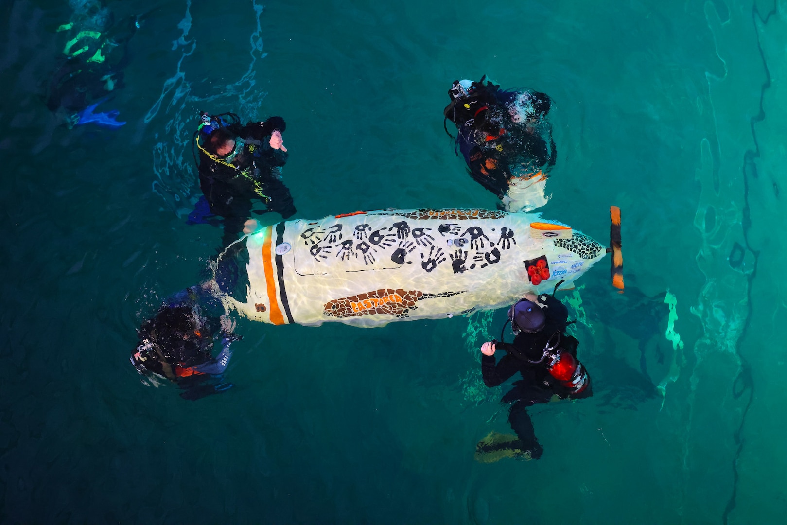 Oregon State University's sub, Castorea, in the David Taylor Model Basin during the 18th International Submarine Races held at NSWC Carderock