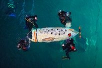Oregon State University's sub, Castorea, in the David Taylor Model Basin during the 18th International Submarine Races held at NSWC Carderock