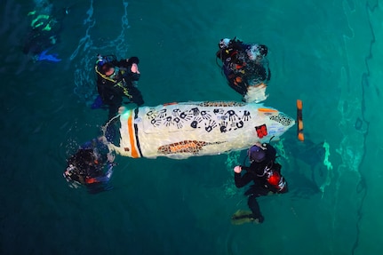 Oregon State University's sub, Castorea, in the David Taylor Model Basin during the 18th International Submarine Races held at NSWC Carderock