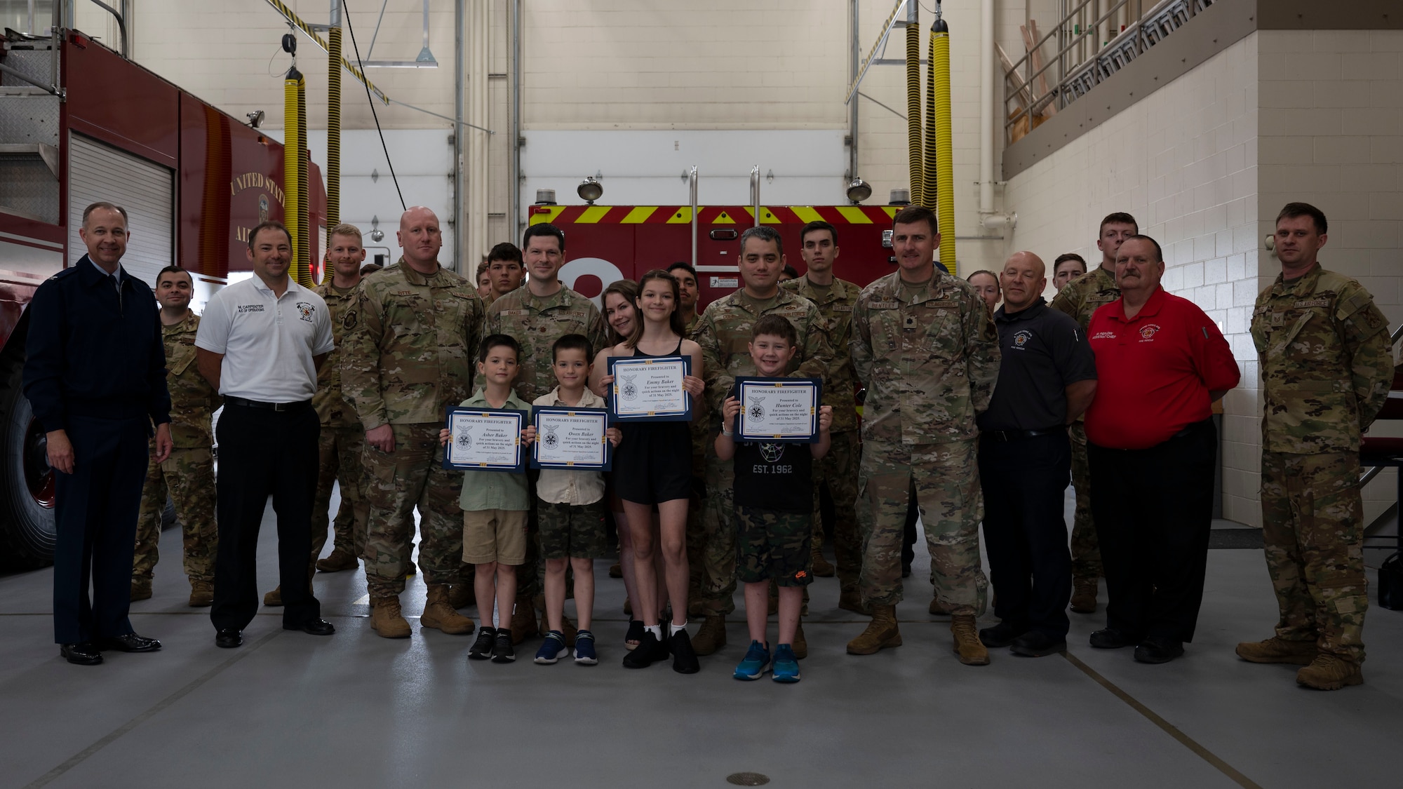 Four children recognized for heroic action, preventing on-base fire