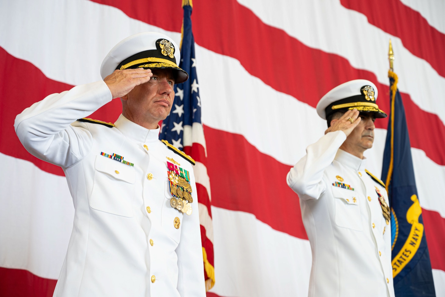 Rear Adm. Luke Frost relieved Rear Adm. Michael Steffen as Commander, Navy Reserve Forces Command (CNRFC) during a ceremony held at the Helicopter Sea Combat Squadron 2 (HSC-2) hangar, June 27.