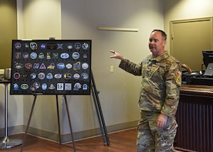 U.S. Space Force Col. Mark Shoemaker, Space Launch Delta 30 commander, addresses Team Vandenberg personnel during a patching ceremony celebrating Vandenberg’s 27-year partnership with NASA, at Vandenberg Space Force Base, Calif., June 26, 2025. NASA donated 42 mission patches to recognize each of their critical launch operations that occurred at Vandenberg.