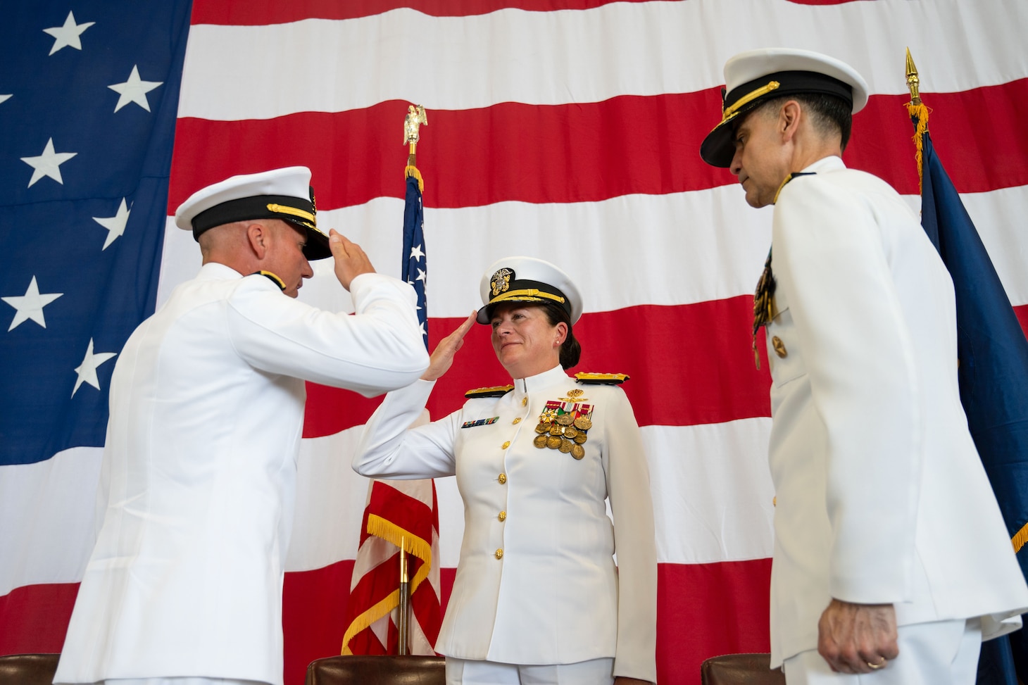Rear Adm. Luke Frost relieved Rear Adm. Michael Steffen as Commander, Navy Reserve Forces Command (CNRFC) during a ceremony held at the Helicopter Sea Combat Squadron 2 (HSC-2) hangar, June 27.