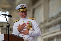 Rear Adm. Luke Frost relieved Rear Adm. Michael Steffen as Commander, Navy Reserve Forces Command (CNRFC) during a ceremony held at the Helicopter Sea Combat Squadron 2 (HSC-2) hangar, June 27.
