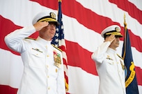 Rear Adm. Luke Frost relieved Rear Adm. Michael Steffen as Commander, Navy Reserve Forces Command (CNRFC) during a ceremony held at the Helicopter Sea Combat Squadron 2 (HSC-2) hangar, June 27.