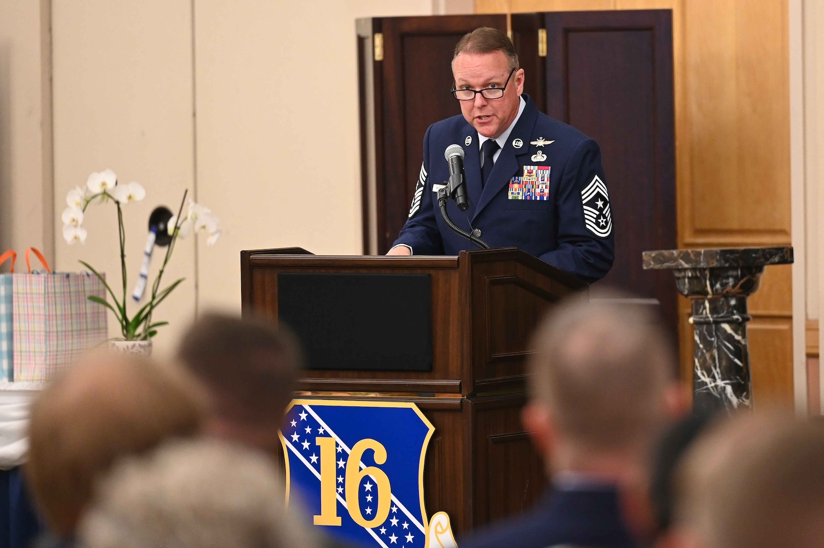 New 16th AF Command Chief speaks to the crowd.