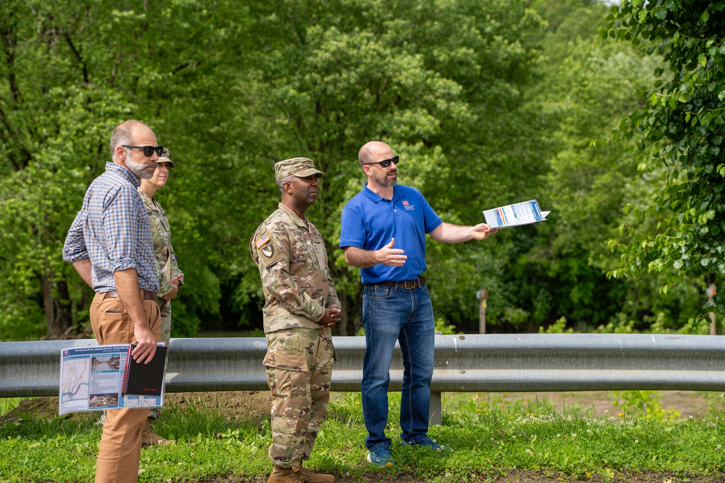 USACE Louisville District Project Manager Jacob Sinkhorn shows USACE Deputy Commanding General for Civil and Emergency Operations Maj. Gen. Jason Kelly the study area on a visit to Beattyville, Kentucky, May 13, 2025.