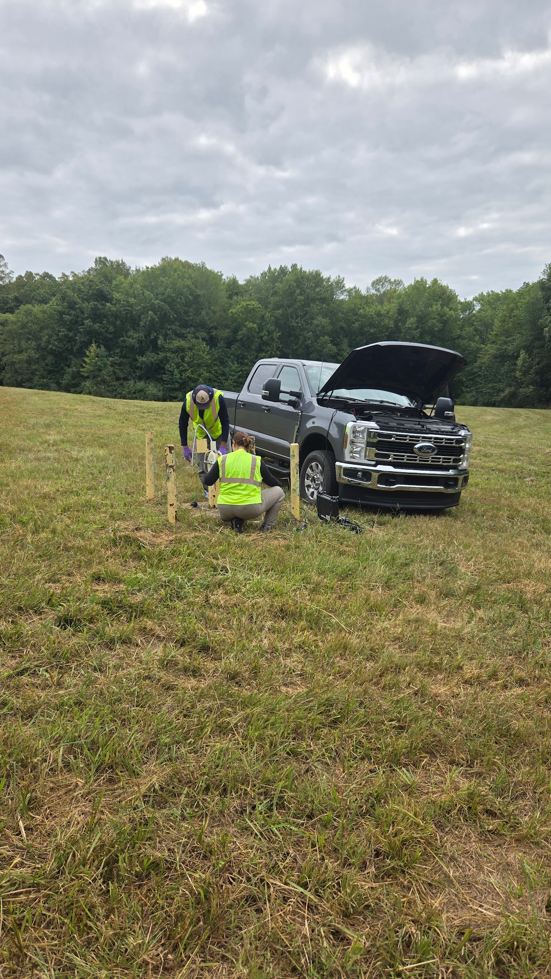 USACE contractors sample a groundwater well for the long-term monitoring program in August 2024 at West Virginia Ordnance works.