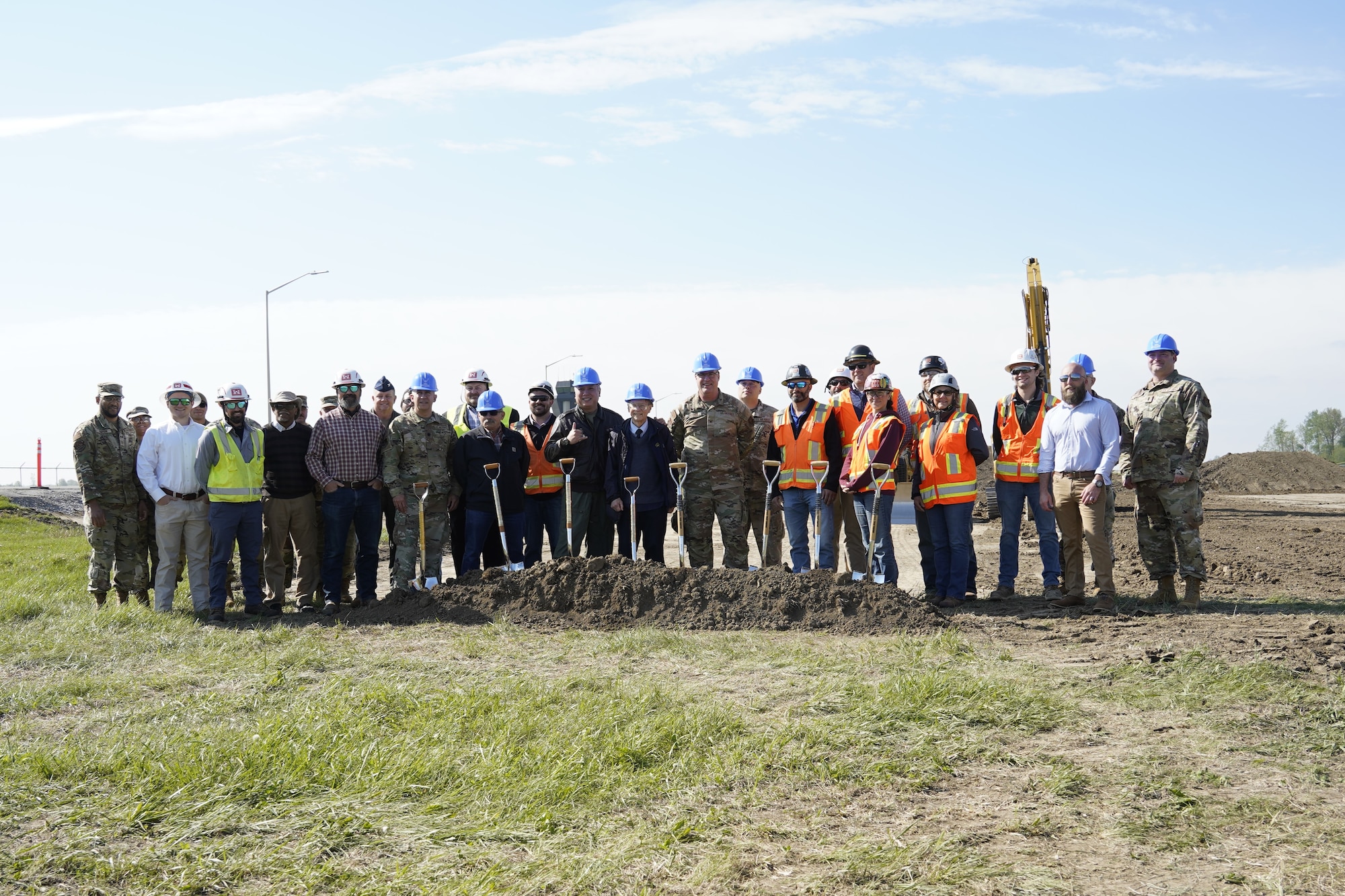 Team members from the U.S. Army Corps of Engineers Louisville District join representatives from Grissom Air Reserve Base, 434th Logistics Readiness Squadron and the construction contractor for a groundbreaking event celebrating the new Logistics Readiness Complex, May 8.