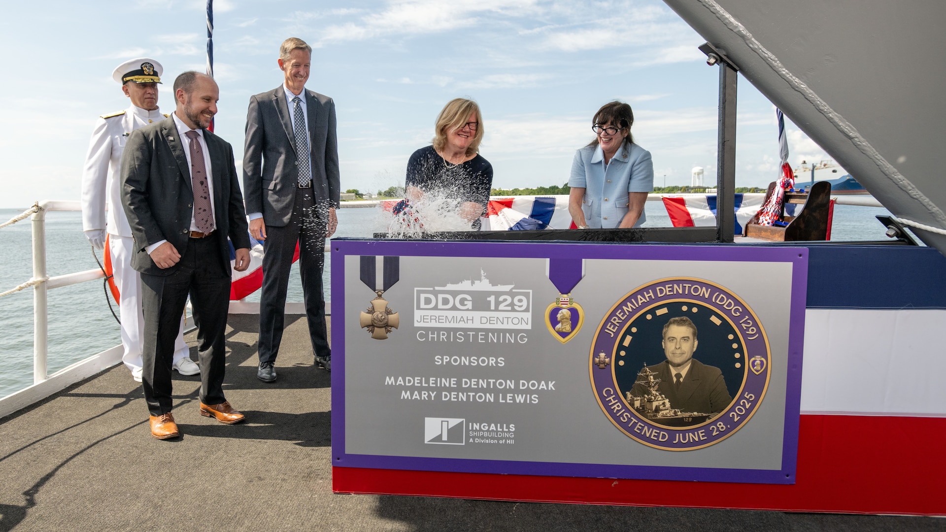 PASCAGOULA, Miss. (June 28, 2025) — HII (NYSE: HII) christened today the future USS Jeremiah Denton (DDG 129), the third Flight III Arleigh Burke-class destroyer to be built at the company’s Ingalls Shipbuilding division.