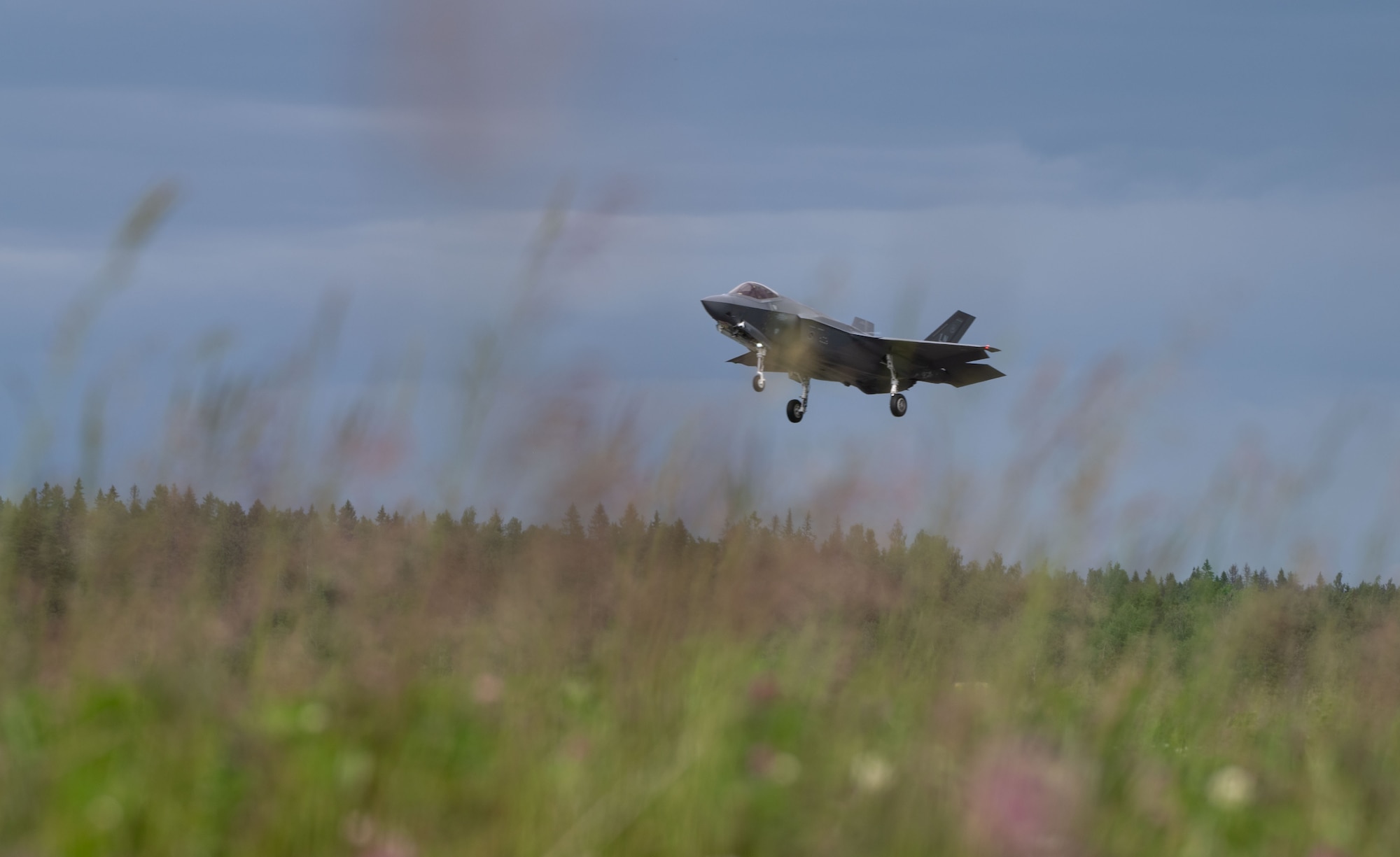 A U.S. Air Force F-35A Lightning II aircraft prepares for landing during exercise Atlantic Trident 25 at Pirkkala Air Base, Finland, June 19, 2025. AT 25 is the first edition of the exercise series to take place outside of the U.S., U.K. and France, furthering integration and lethality as Finland prepares to receive the F-35 Lightning II aircraft. (U.S. Air Force photo by Senior Airman Ashley Talley)