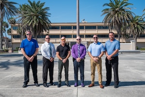 •	From left to right:  Brian Pariseau, Steven Martinez, Michael Chambers, Christopher Cluckey, Edgar Lopez, Richard Mulder. The Space Launch Delta 45 Information Protection Office team poses for a photograph on May 25, 2025, at Patrick Space Force Base, Florida, after winning the 2024 Department of the Air Force Annual Security Community – Outstanding Installation Information Protection, Special Security or Special Programs Office Award. (Photo by United States Space Force Photographer Amanda Inman)